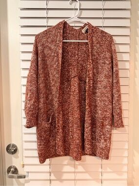 Universal Thread Marled Rust-Cream Open Cardigan with Pockets